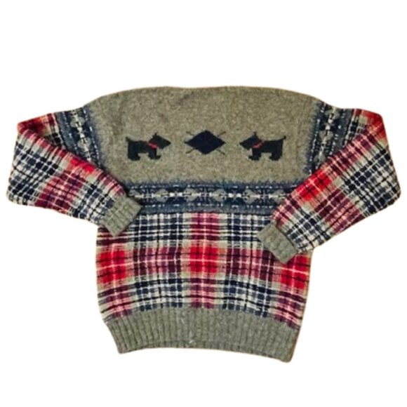 Ralph Lauren Vintage Scottie Dog Plaid Wool Fair Isle Hand Knit Sweater Large - Picture 5 of 9